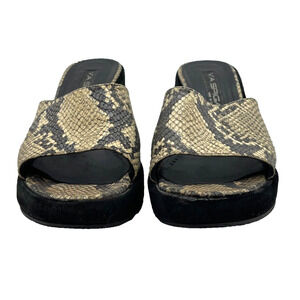 Via Spiga Women’s Phyton Wedge Peep Toe Animal Print Black Sandals Sz 8 M